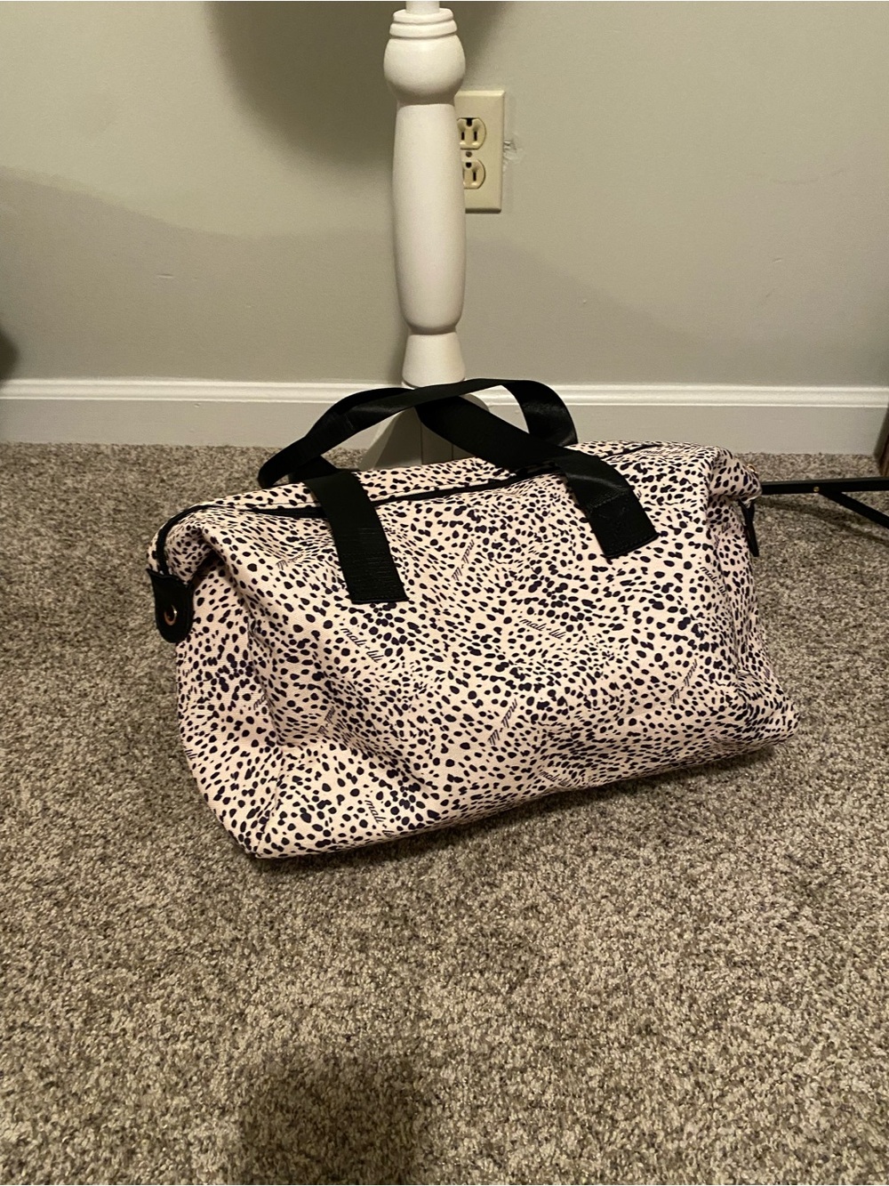 Spotted Cream & Black Weekend Duffle Bag with Black Handles Mali & Lili EUC